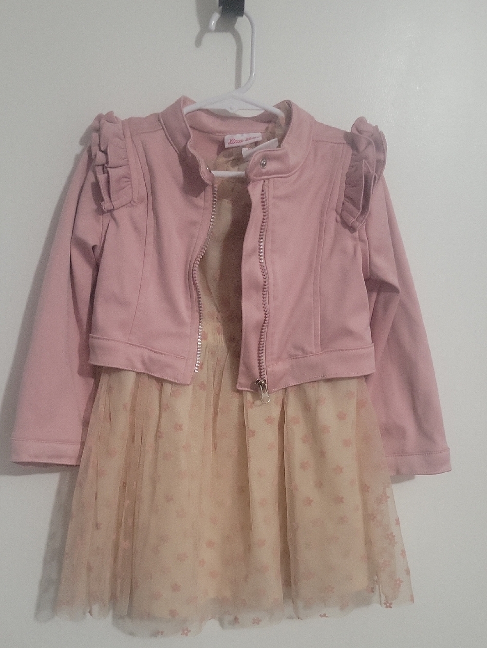 Little Lass Pink Jacket with Cream Star Tulle Dress